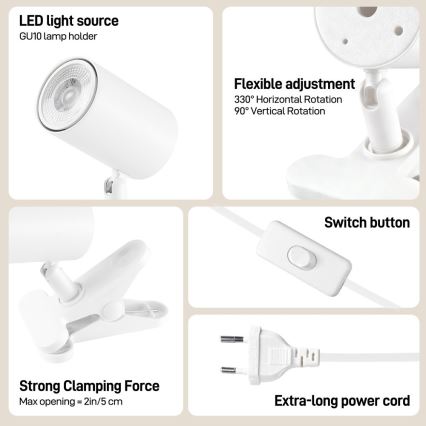 Lampa s klipem PUNTO 1xGU10/9W/230V bílá
