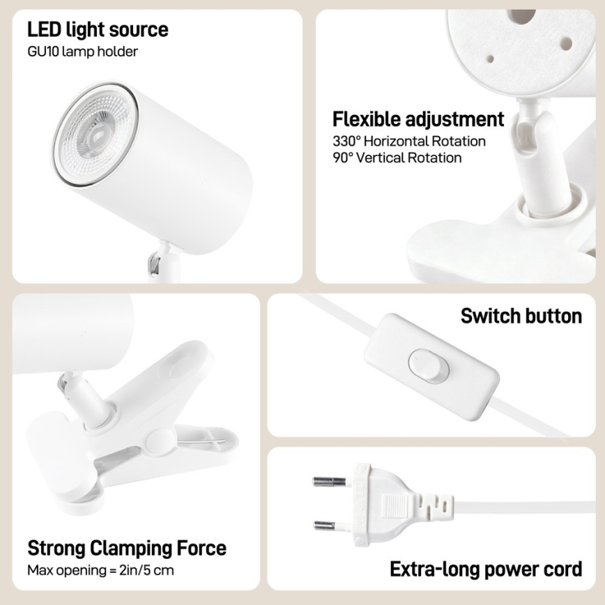 Lampa s klipem PUNTO 1xGU10/9W/230V bílá