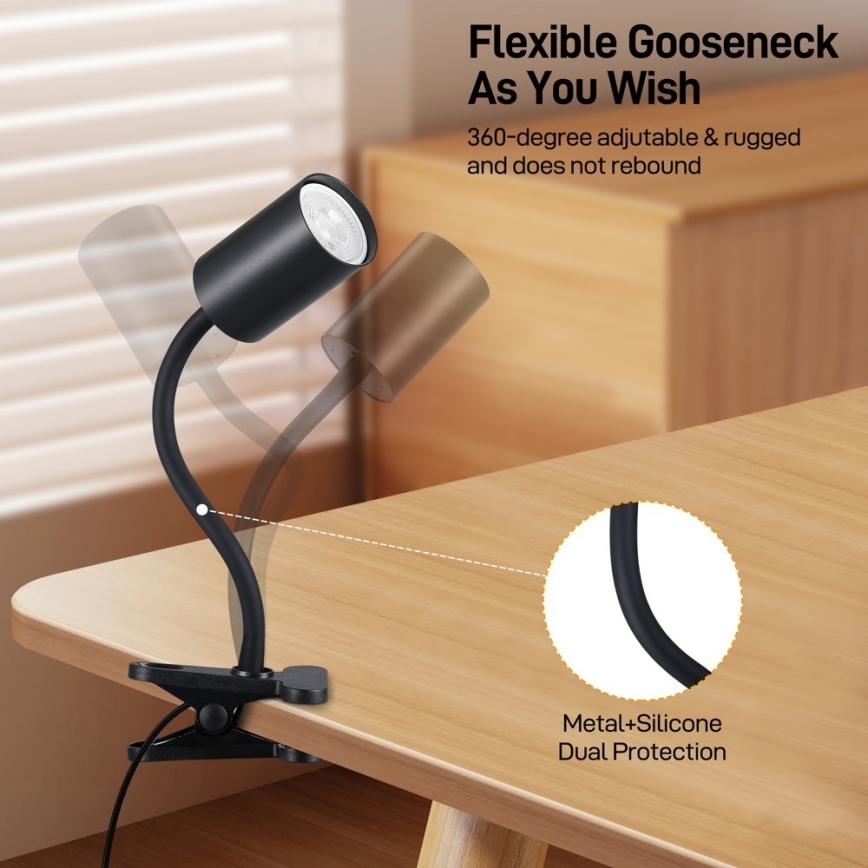 Flexibilní lampa s klipem PUNTO 1xGU10/9W/230V černá