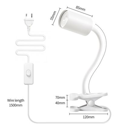 Flexibilní lampa s klipem PUNTO 1xGU10/9W/230V bílá