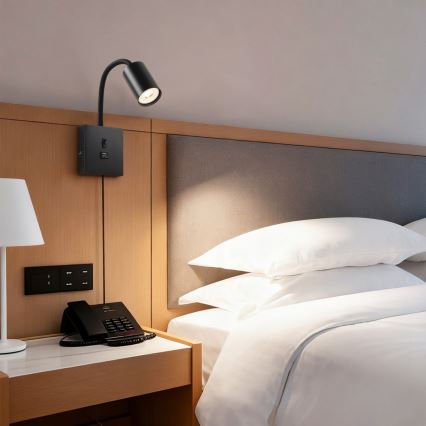 Nástěnná lampa s USB PUNTO 1xGU10/9W/230V černá