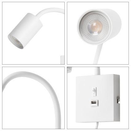 Nástěnná lampa s USB PUNTO 1xGU10/9W/230V bílá