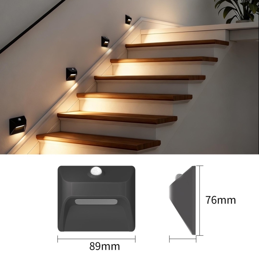 Immax 08307L - LED Nabíjecí schodišťové svítidlo se senzorem STEP LIGHT LED/0,3W/3,7V 2200 mAh IP53 černá