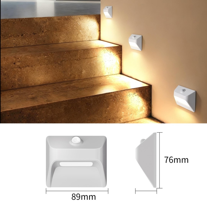 Immax 08308L - LED Nabíjecí schodišťové svítidlo se senzorem STEP LIGHT LED/0,3W/3,7V 2200 mAh IP53 bílá