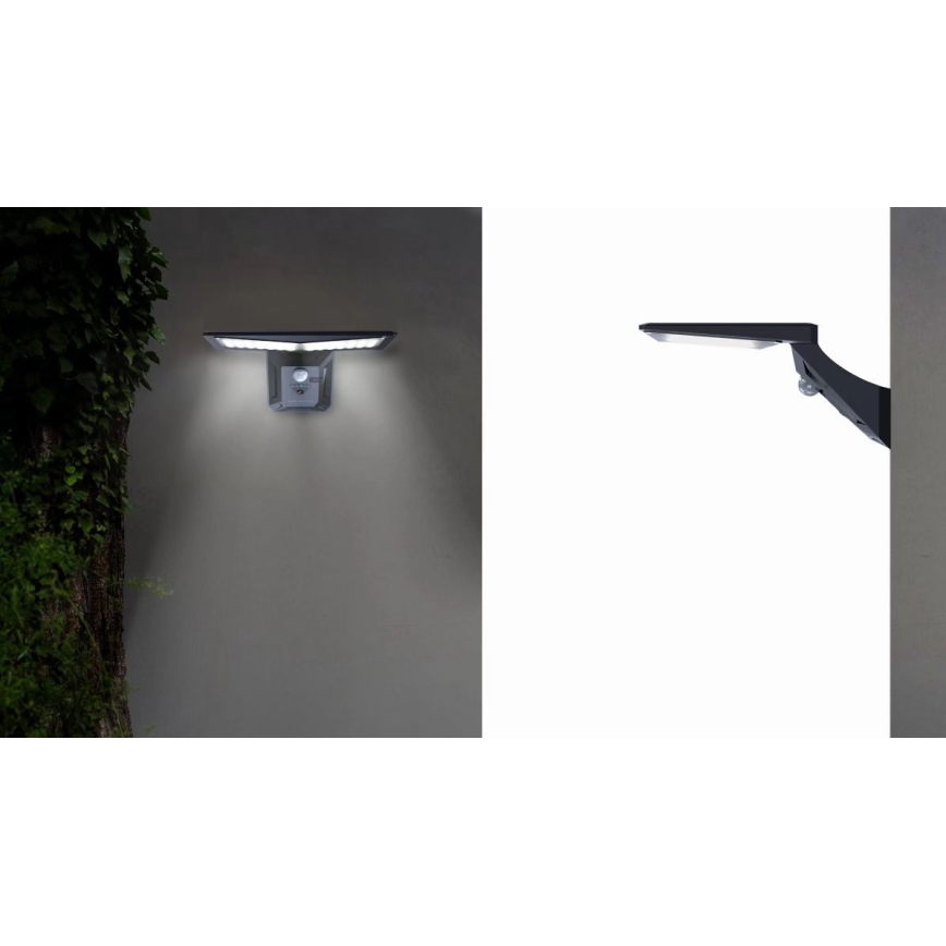 LED Solární nástěnné svítidlo se senzorem LED/2,6W/5,5V IP65 1800 mAh černá