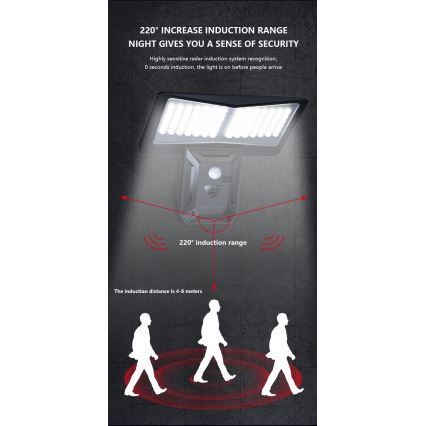 LED Solární nástěnné svítidlo se senzorem LED/2,6W/5,5V IP65 1800 mAh černá
