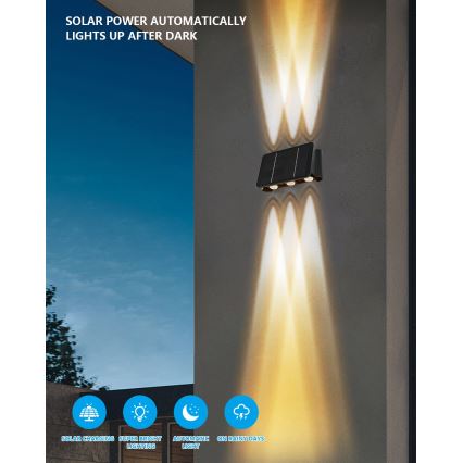 LED Solární nástěnné svítidlo se senzorem LED/2W/5V IP54 1300 mAh