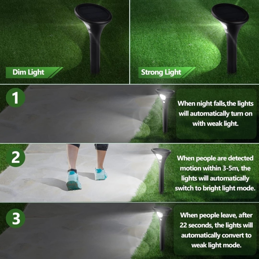 LED Solární lampa se senzorem LED/1W/3,7V 6000K IP65 1500 mAh