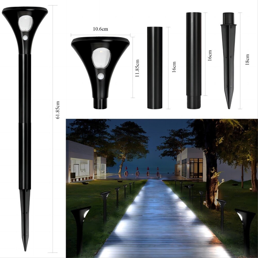 LED Solární lampa se senzorem LED/1W/3,7V 6000K IP65 1500 mAh