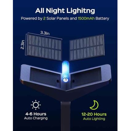 LED Solární lampa se senzorem SUN BUTTERFLY LED/1,5W/3,7V 3000/6000K IP65 1500 mAh