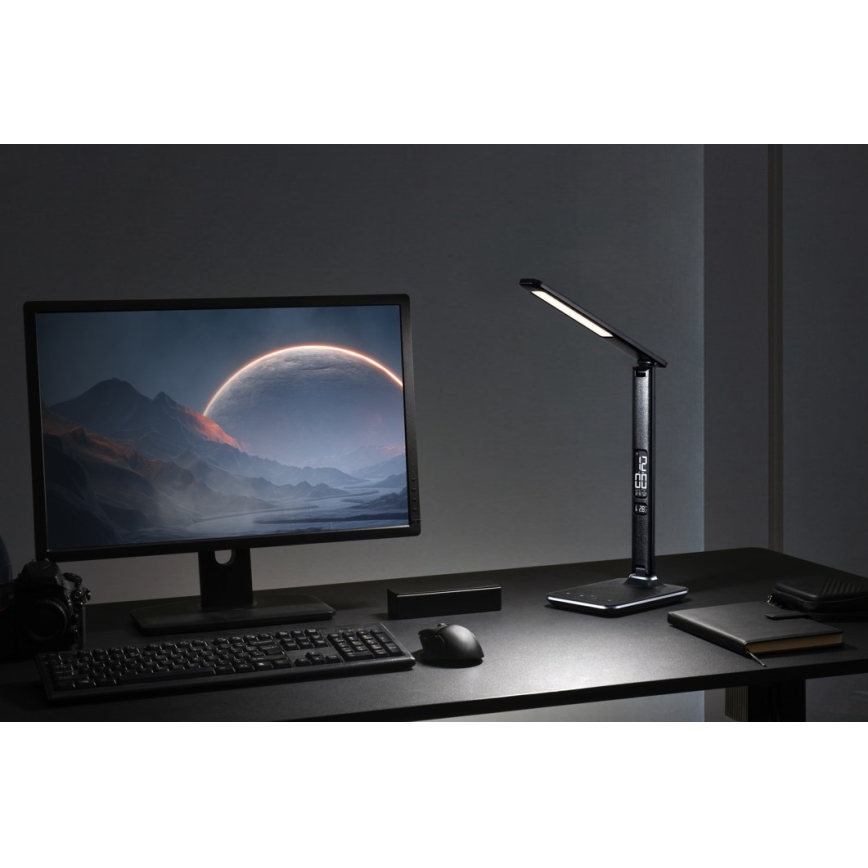 LED Stmívatelná stolní lampa s displejem LED/9W/230V/12V černá