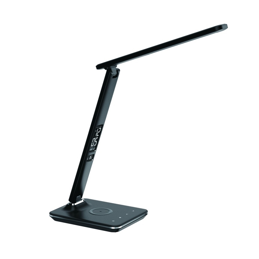 LED Stmívatelná stolní lampa s bezdrátovým nabíjením QI a USB KINGFISHER LED/8,5W/230V černá
