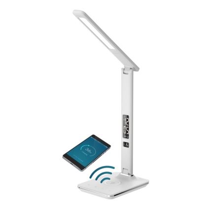 LED Stmívatelná stolní lampa s bezdrátovým nabíjením QI a USB KINGFISHER LED/8,5W/230V bílá