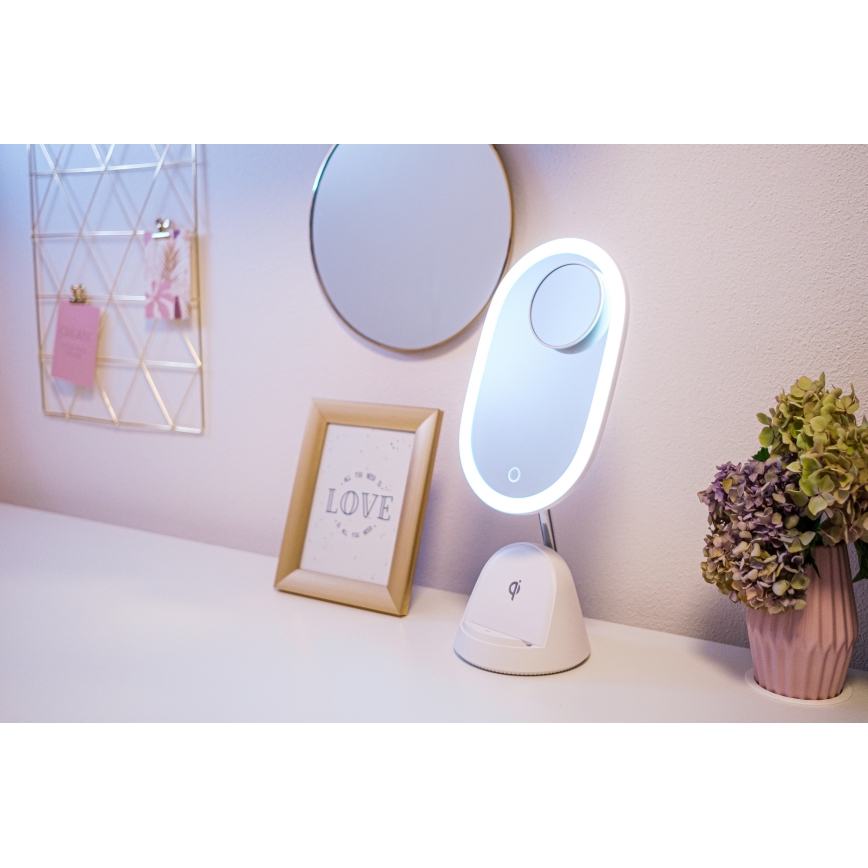 LED Stmívatelné kosmetické zrcátko s bezdrátovým nabíjením LED/18W/230V