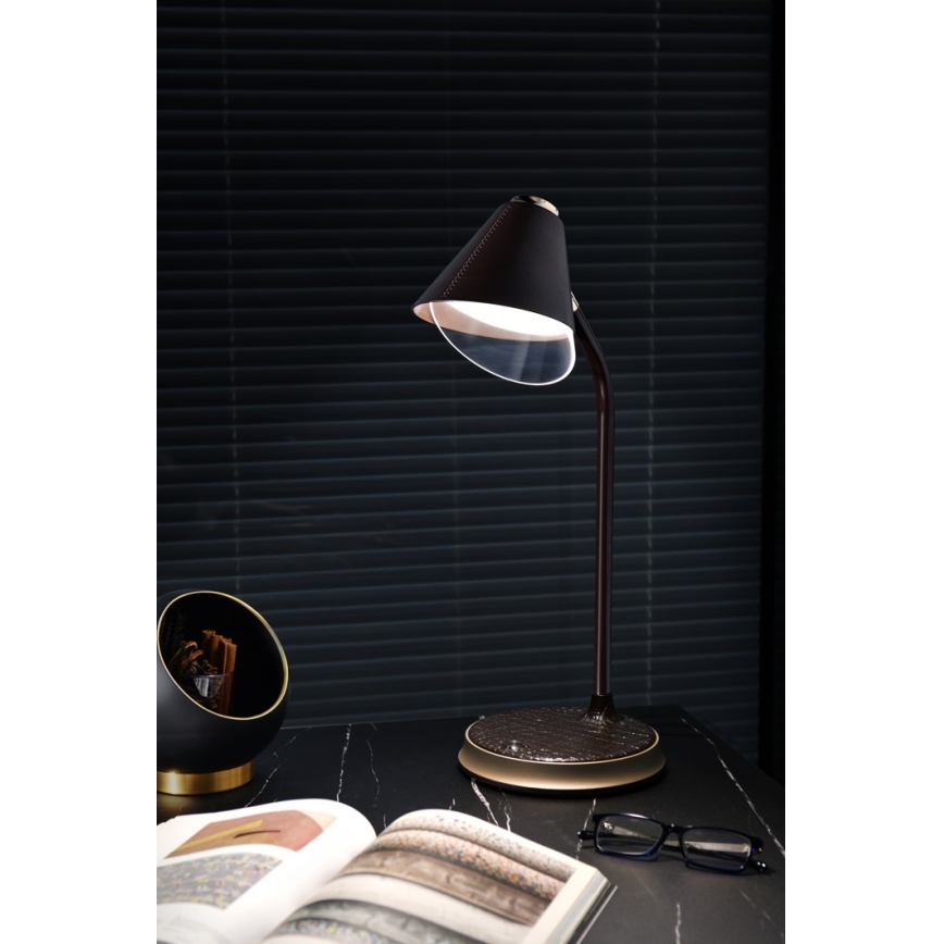 LED Stmívatelná stolní lampa s bezdrátovým nabíjením FINCH LED/9W/12/230V hnědá/zlatá