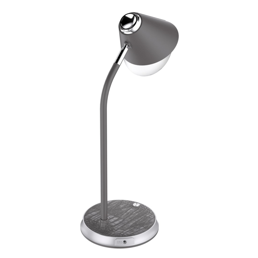 LED Stmívatelná stolní lampa s bezdrátovým nabíjením FINCH LED/9W/12/230V šedá/lesklý chrom