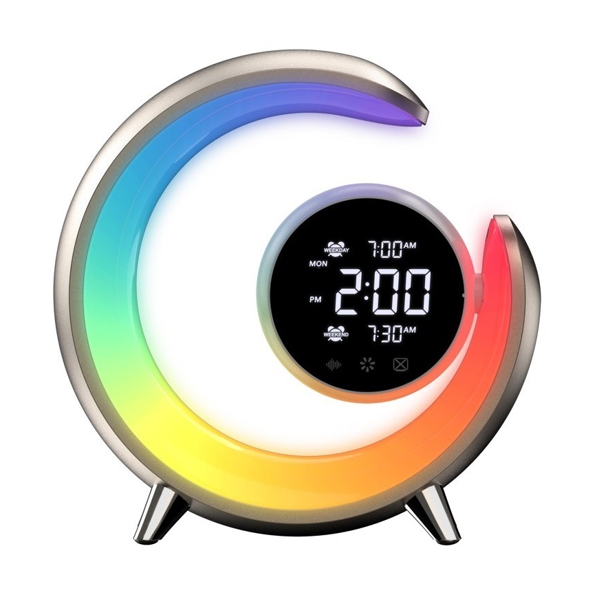 LED RGBW Stmívatelná stolní lampa s budíkem PEACOCK LED/20W/5V USB