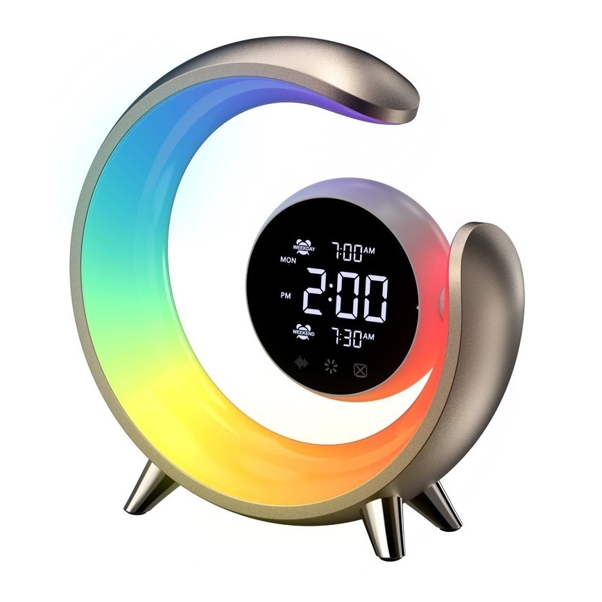 LED RGBW Stmívatelná stolní lampa s budíkem PEACOCK LED/20W/5V USB