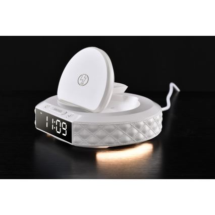 Budík s LCD displejem a bezdrátovou Qi nabíječkou 27W/9V 220 mAh bílá