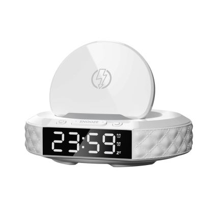 Budík s LCD displejem a bezdrátovou Qi nabíječkou 27W/9V 220 mAh bílá