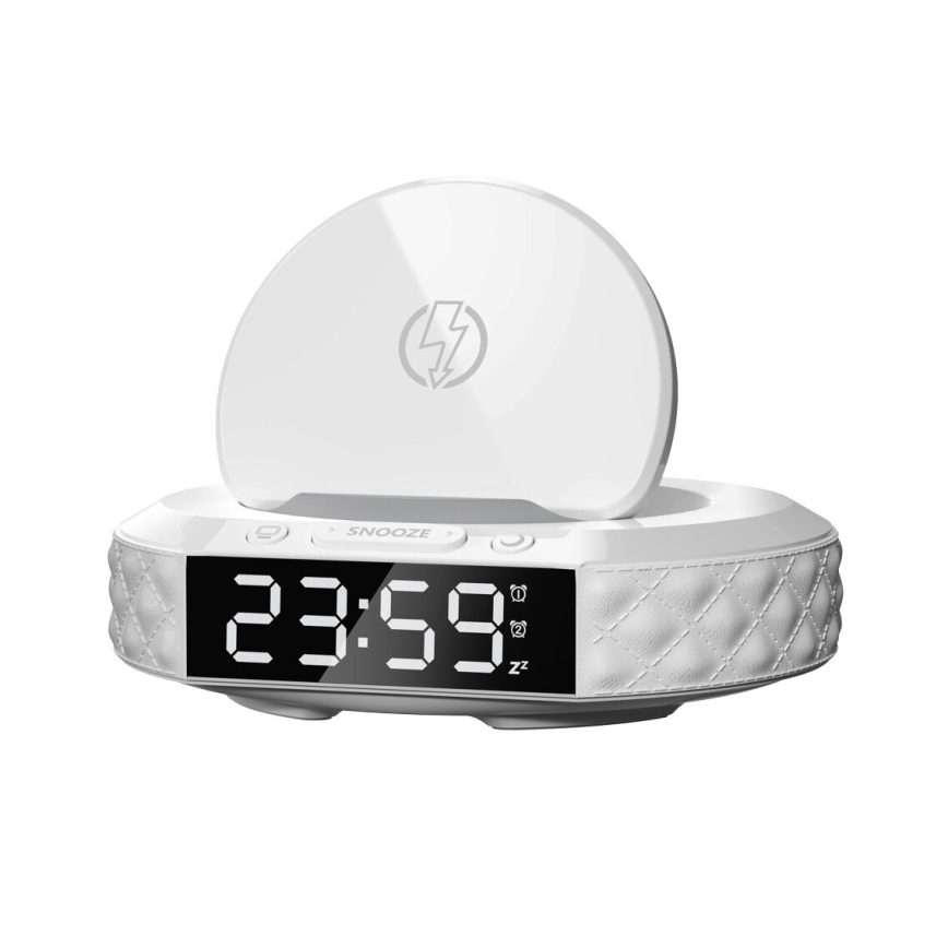 Budík s LCD displejem a bezdrátovou Qi nabíječkou 27W/9V 220 mAh bílá