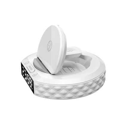 Budík s LCD displejem a bezdrátovou Qi nabíječkou 27W/9V 220 mAh bílá