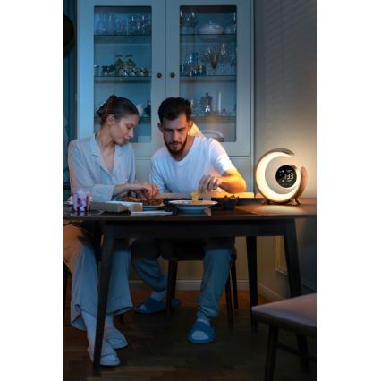 LED RGBW Stmívatelná stolní lampa s budíkem LED/20W/5V USB stříbrná