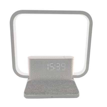 LED Stmívatelná stolní lampa s budíkem a Qi nabíjením LED/18W/230V bílá