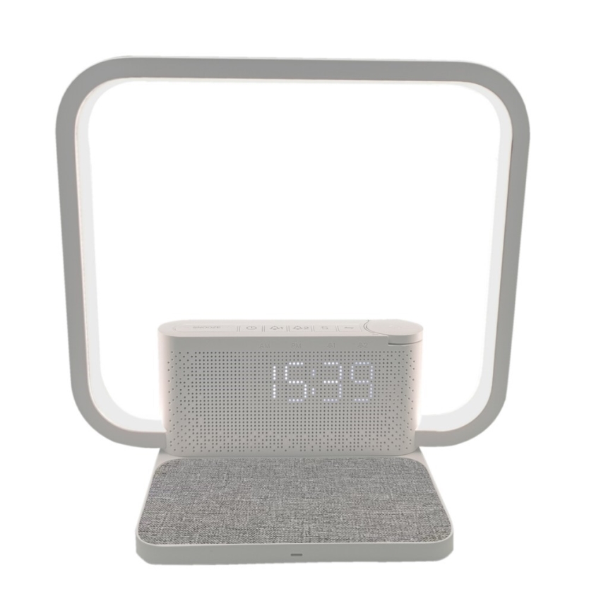 LED Stmívatelná stolní lampa s budíkem a Qi nabíjením LED/18W/230V bílá