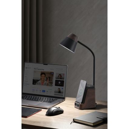 LED+CCT Stmívatelná stolní lampa s bezdrátovým nabíjením QI IDEAL LED/8W/230V 2700/4000/5000K hnědá