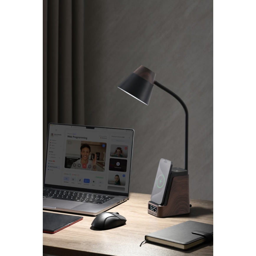 LED+CCT Stmívatelná stolní lampa s bezdrátovým nabíjením QI IDEAL LED/8W/230V 2700/4000/5000K hnědá