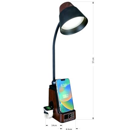 LED+CCT Stmívatelná stolní lampa s bezdrátovým nabíjením QI IDEAL LED/8W/230V 2700/4000/5000K hnědá