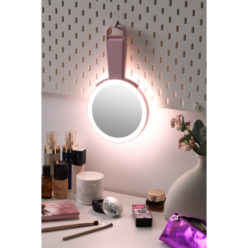 Immax 09102L - LED+CCT Stmívatelné kosmetické zrcátko SWEET LED/3W/5V růžová