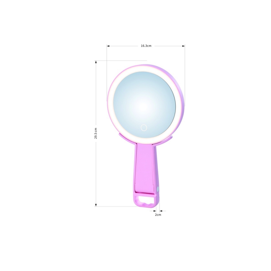 Immax 09102L - LED+CCT Stmívatelné kosmetické zrcátko SWEET LED/3W/5V růžová