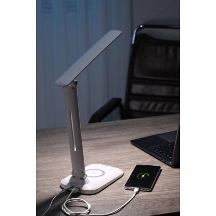 LED Stmívatelná stolní lampa s bezdrátovým nabíjením QI a USB LUMI LED/7W/230V bílá