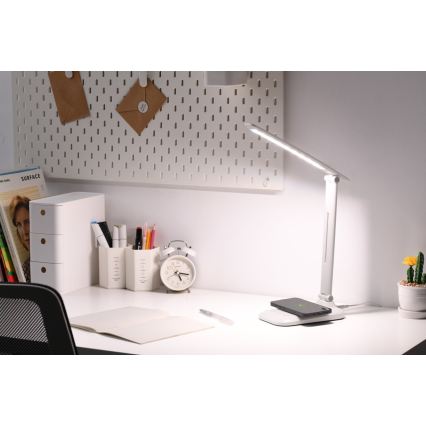 LED Stmívatelná stolní lampa s bezdrátovým nabíjením QI a USB LUMI LED/7W/230V bílá