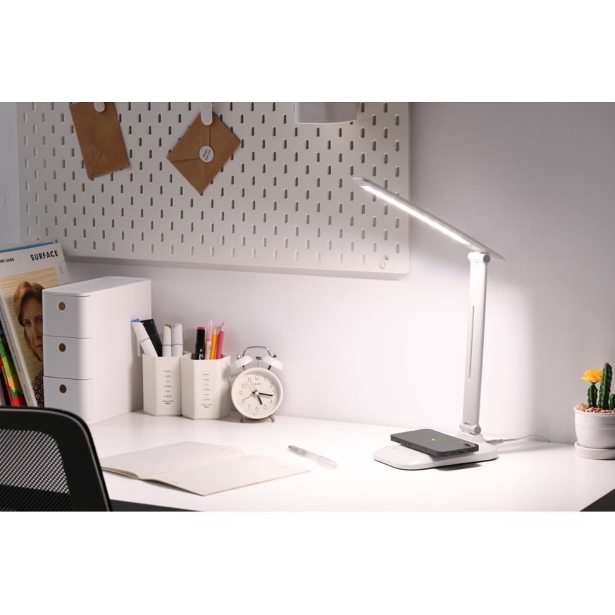 LED Stmívatelná stolní lampa s bezdrátovým nabíjením QI a USB LUMI LED/7W/230V bílá