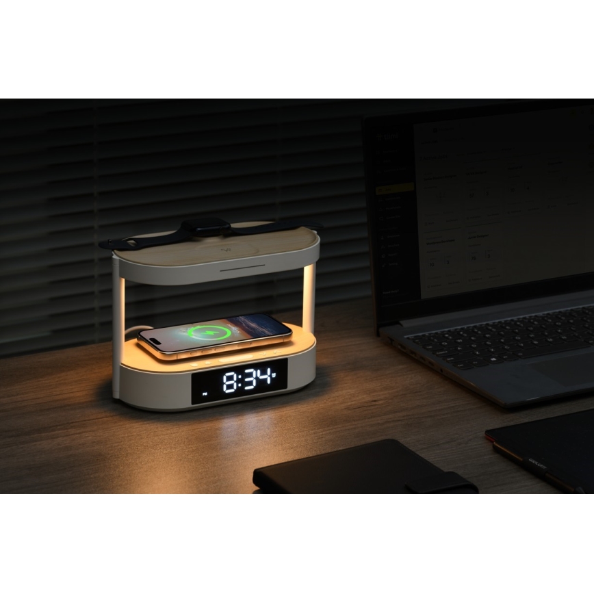 LED Stmívatelná stolní lampa s budíkem a nabíjením TRIPLE DOCK LED/1,5W/5V