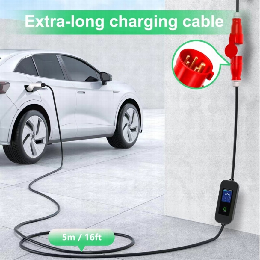 Immax - Cestovní nabíjecí stanice EV pro elektromobily AC Type 2 32A/380V 22kW + zástrčka 230V 5m Wi-Fi Tuya