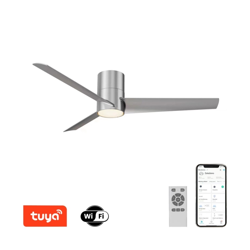 Immax NEO 07135-S - LED Stmívatelný stropní ventilátor FRESH LED/18W/230V Wi-Fi Tuya matný chrom + dálkové ovládání