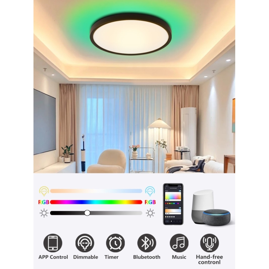 Immax NEO 07170-B60 - LED RGB+CCT Stmívatelné stropní svítidlo NEO LITE TUDO LED/65W/230V 2700-6500K Wi-Fi Tuya černá + dálkové ovládání