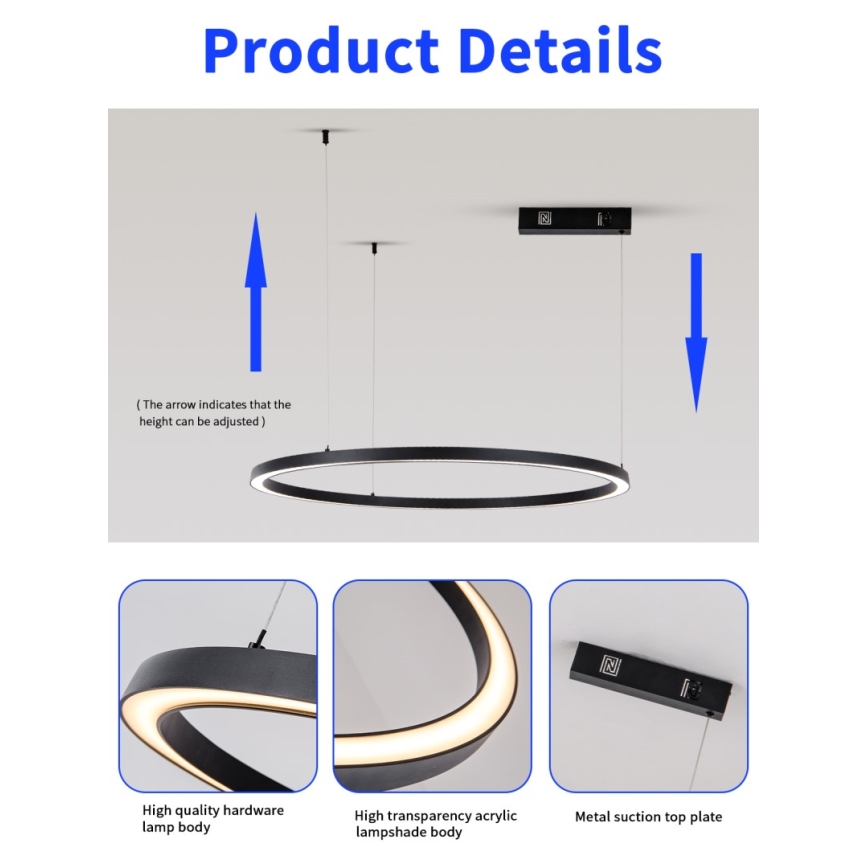Immax NEO 07215L - LED Stmívatelný lustr na lanku FINO LED/60W/230V 80 cm černá Tuya + dálkové ovládání