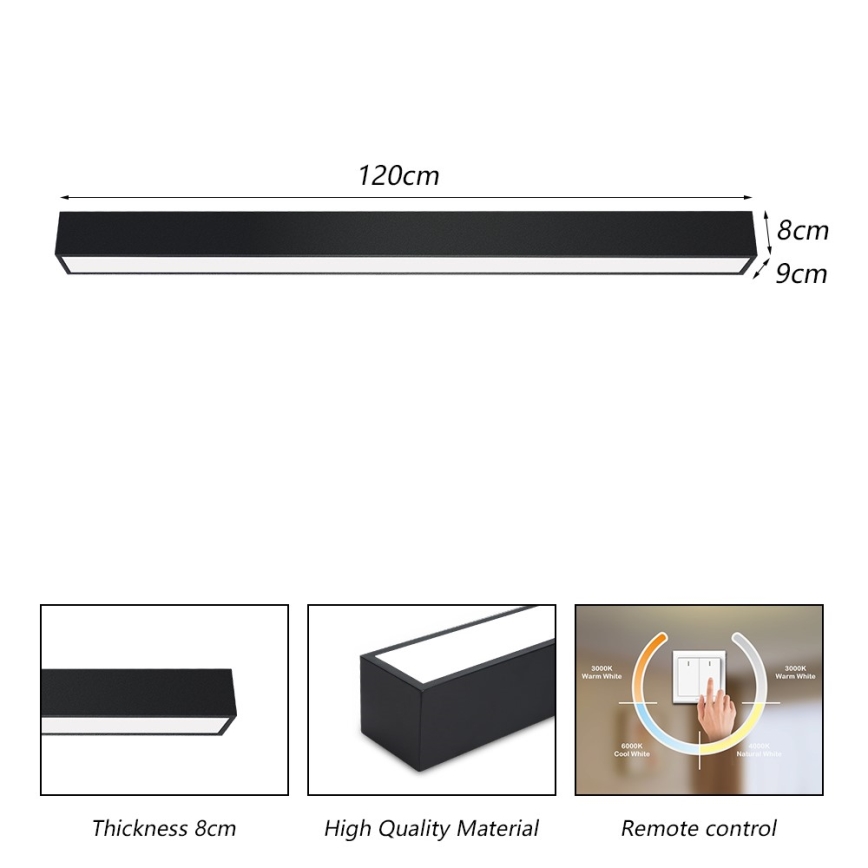 Immax NEO 07256L - LED Stmívatelné stropní svítidlo NEO LITE LUNGO LED/38W/230V 3000-6000K Wi-Fi Tuya černá + dálkové ovládání