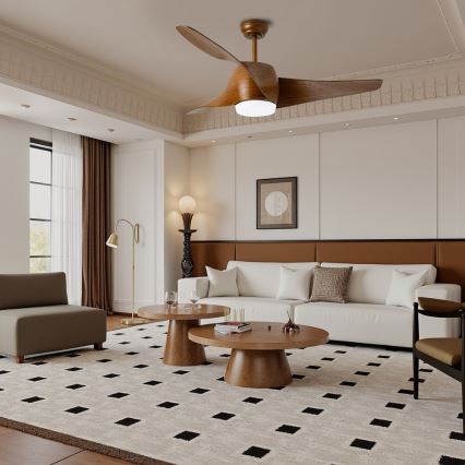 Immax NEO 07286L - LED Stropní ventilátor WAVE LED/18W/230V Wi-Fi Tuya hnědá pr. 132 cm + dálkové ovládání