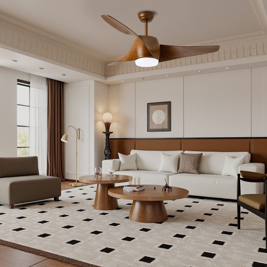 Immax NEO 07286L - LED Stropní ventilátor WAVE LED/18W/230V Wi-Fi Tuya hnědá pr. 132 cm + dálkové ovládání