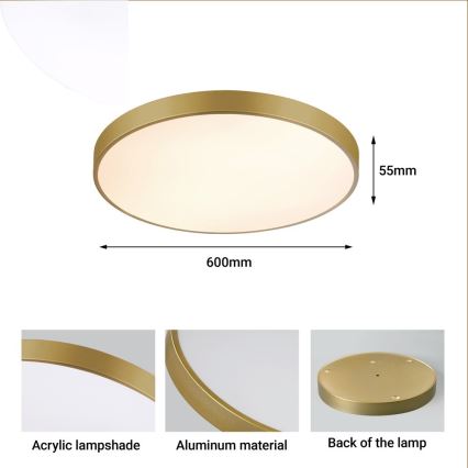 Immax NEO 07293L - LED Stmívatelné stropní svítidlo NEO LITE SEMPLICI LED/60W/230V 3000-6000K pr. 60 cm Wi-Fi Tuya zlatá + dálkové ovládání