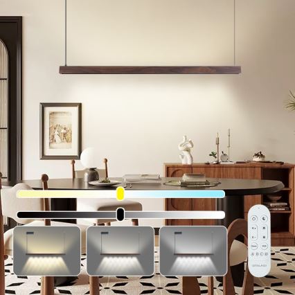 Immax NEO 07300L - LED Stmívatelný lustr na lanku MADEIRA LED/26W/230V Wi-Fi Tuya 122 cm ořech + dálkové ovládání