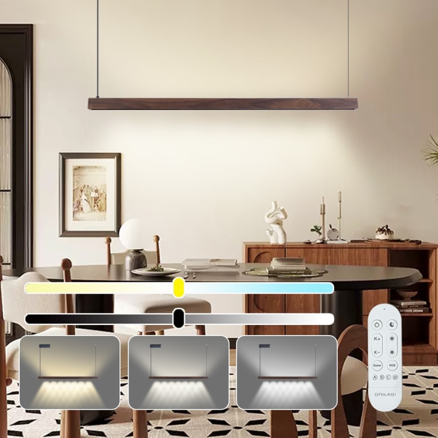 Immax NEO 07300L - LED Stmívatelný lustr na lanku MADEIRA LED/26W/230V Wi-Fi Tuya 122 cm ořech + dálkové ovládání