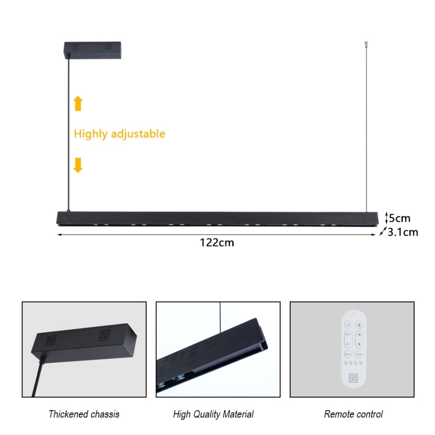 Immax NEO 07300L - LED Stmívatelný lustr na lanku MADEIRA LED/26W/230V Wi-Fi Tuya 122 cm ořech + dálkové ovládání