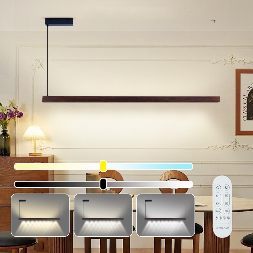 Immax NEO 07301L - LED Stmívatelný lustr na lanku MADEIRA LED/33W/230V Wi-Fi Tuya 152 cm ořech + dálkové ovládání